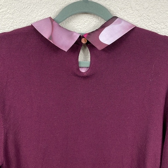 Ted Baker Brianca Porcelain Rose Layered Look Sweater Purple Peplum Sz 4 - Picture 8 of 13